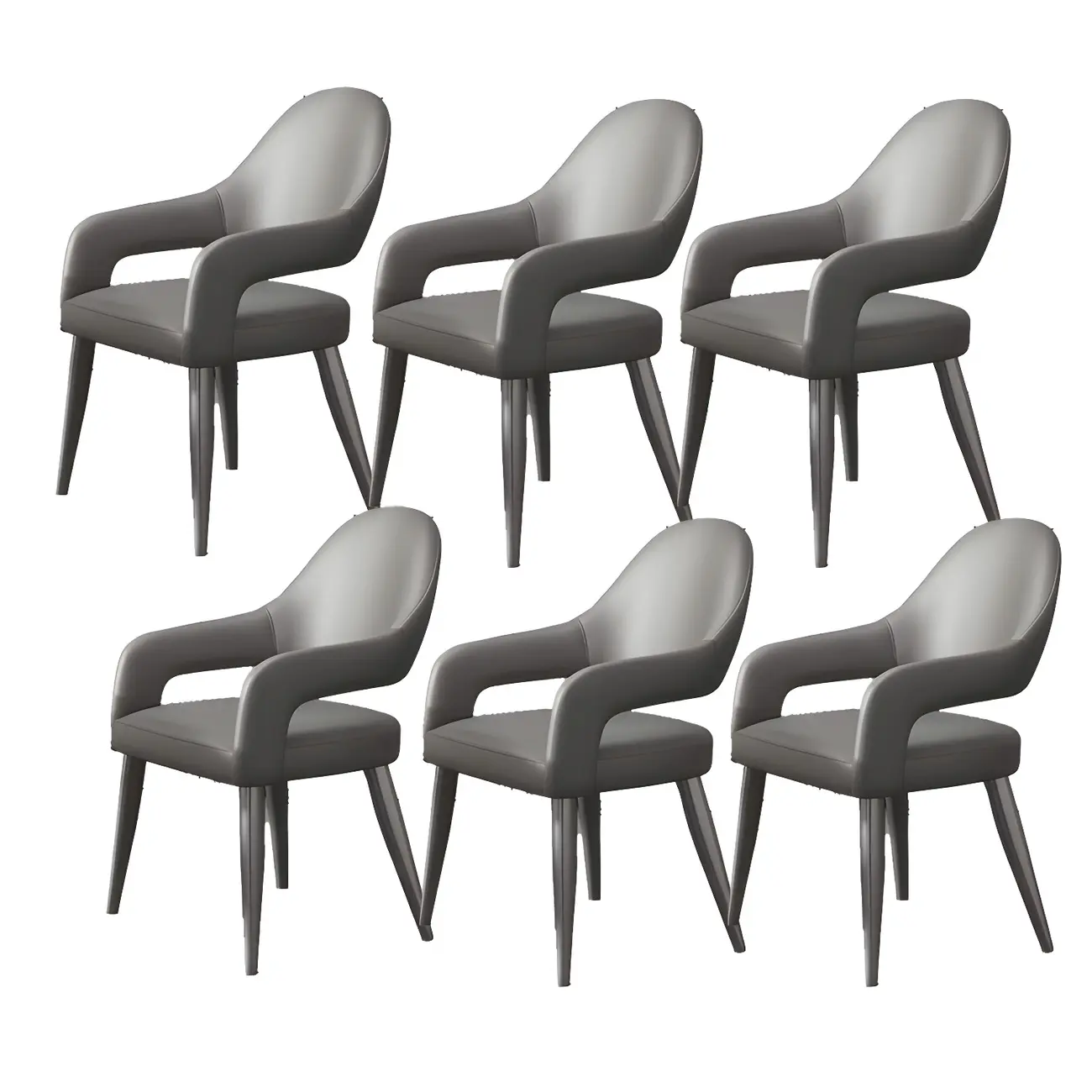 Grey Curved Leather Upholstered Armrest Dining Chair Image - 24 | homeyfad
