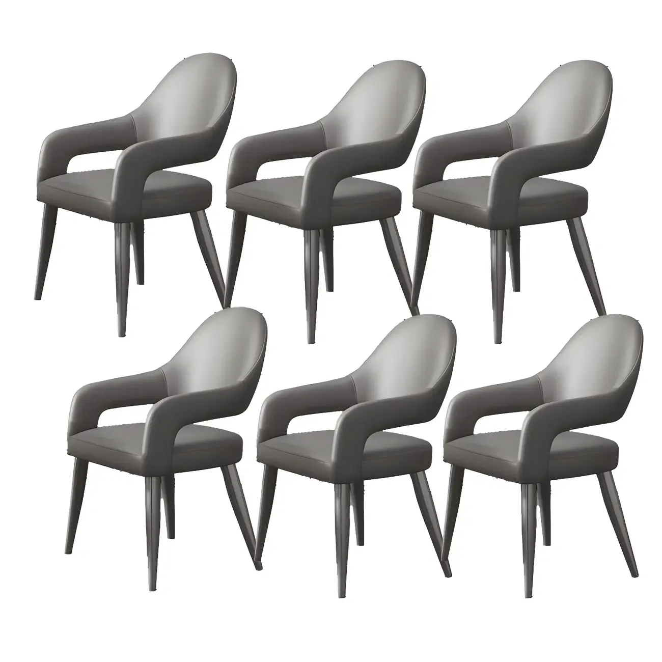 Grey Curved Leather Upholstered Armrest Dining Chair Image - 24