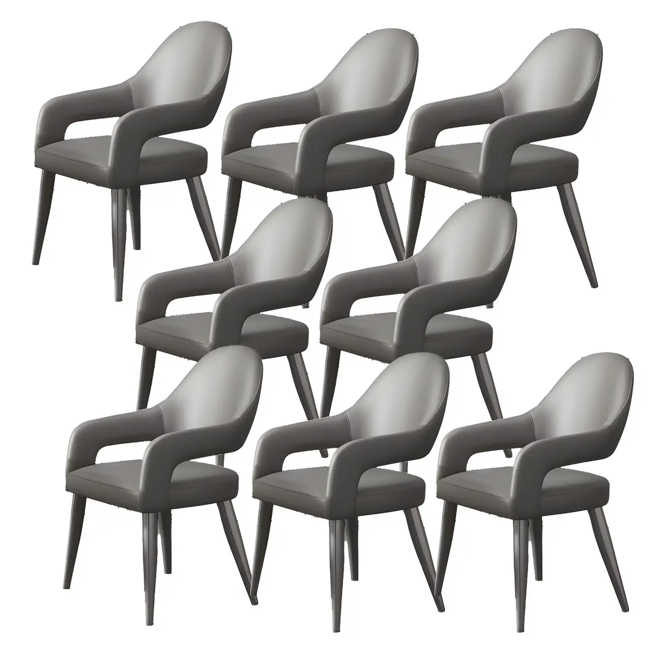 Grey Curved Leather Upholstered Armrest Dining Chair Image - 25 | homeyfad