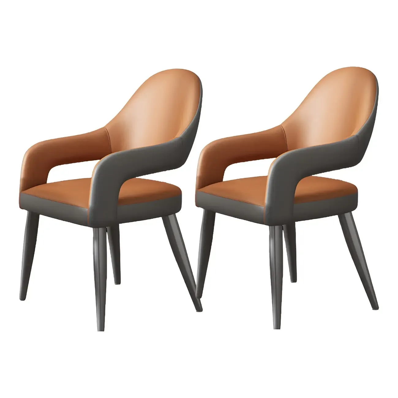 Grey Curved Leather Upholstered Armrest Dining Chair Image - 27