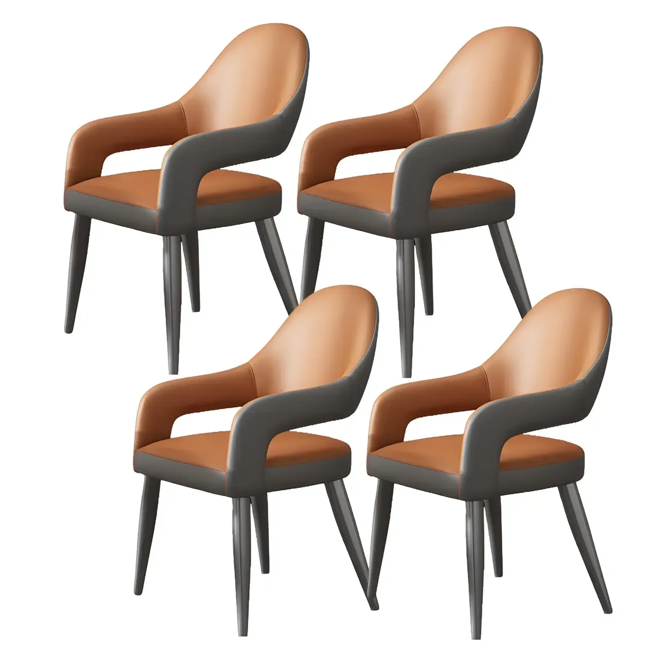 Grey Curved Leather Upholstered Armrest Dining Chair Image - 28