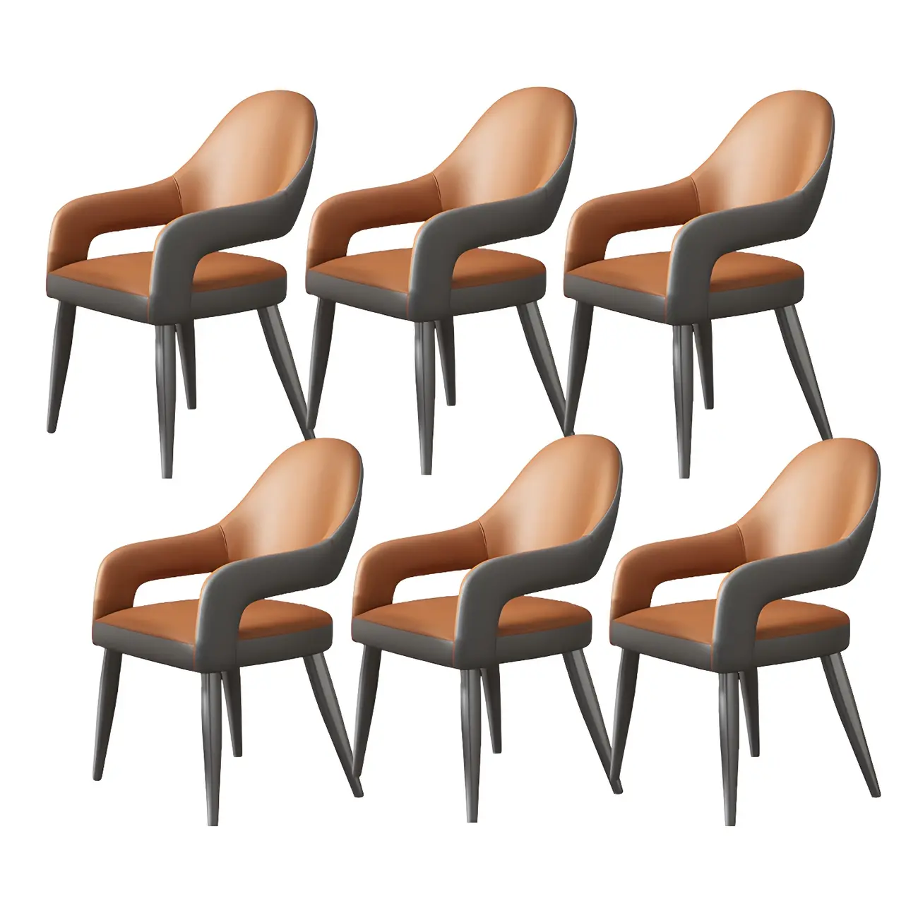 Grey Curved Leather Upholstered Armrest Dining Chair Image - 29 | homeyfad