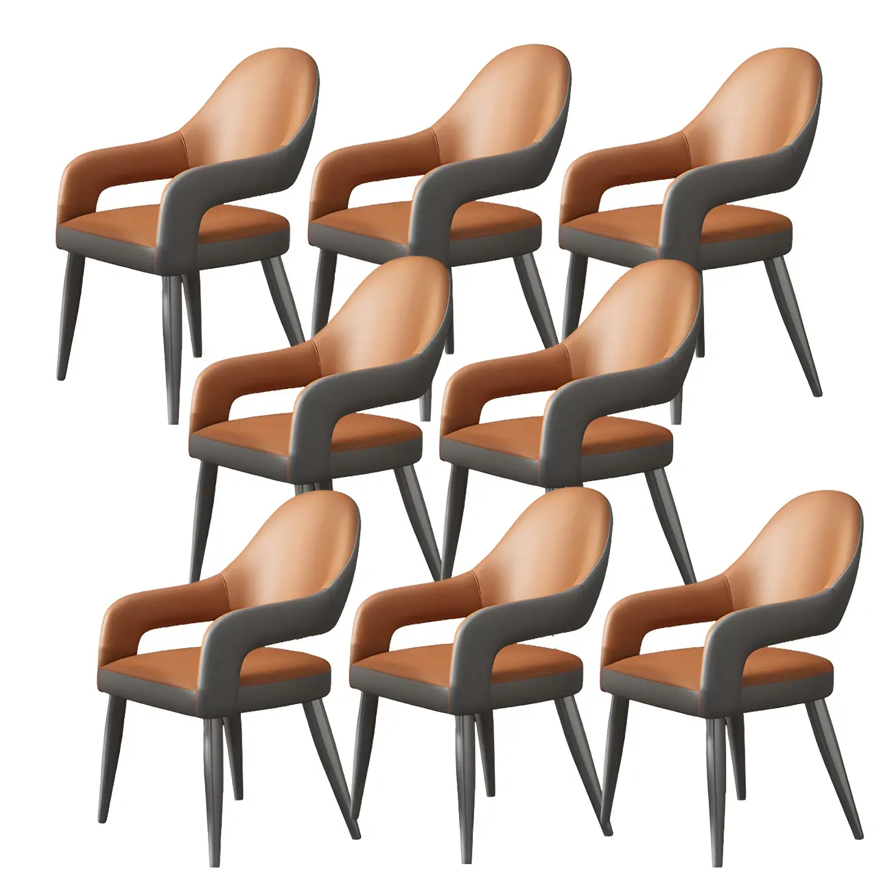 Grey Curved Leather Upholstered Armrest Dining Chair Image - 30 | homeyfad