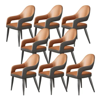 Grey Curved Leather Upholstered Armrest Dining Chair Image - 30