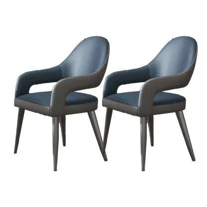 Grey Curved Leather Upholstered Armrest Dining Chair Image - 32