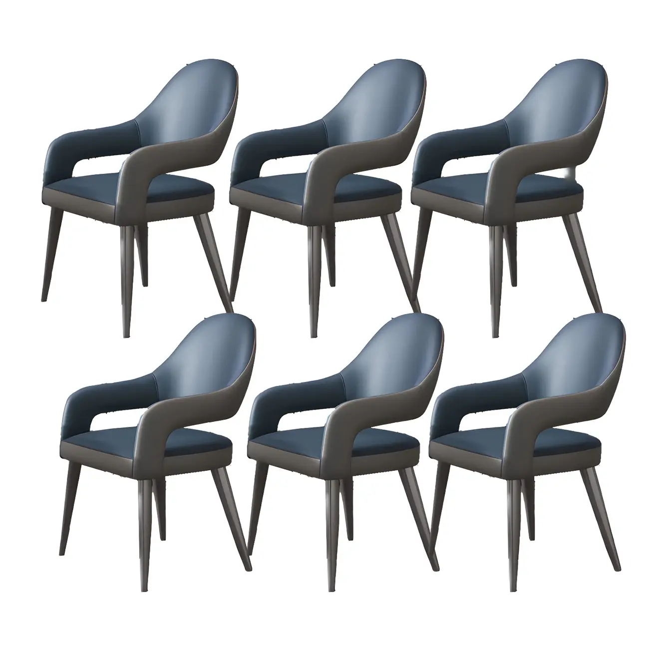 Grey Curved Leather Upholstered Armrest Dining Chair Image - 34 | homeyfad