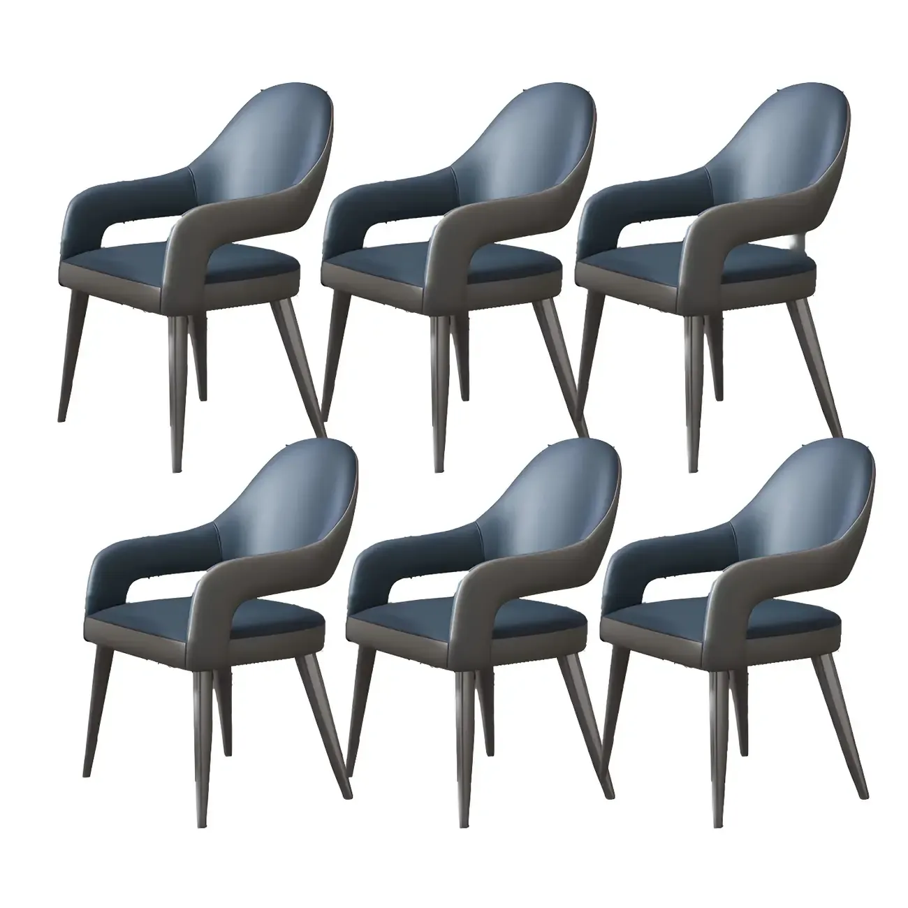 Grey Curved Leather Upholstered Armrest Dining Chair Image - 34