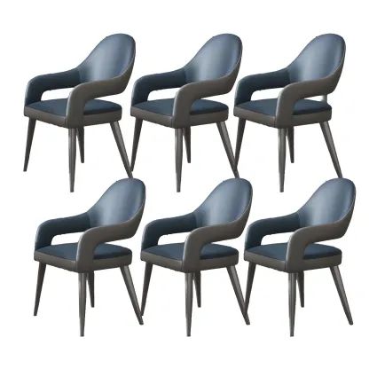 Grey Curved Leather Upholstered Armrest Dining Chair Image - 34