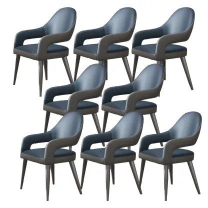 Grey Curved Leather Upholstered Armrest Dining Chair Image - 35