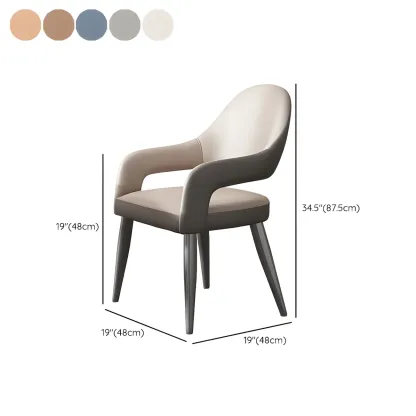 Grey Curved Leather Upholstered Armrest Dining Chair #size