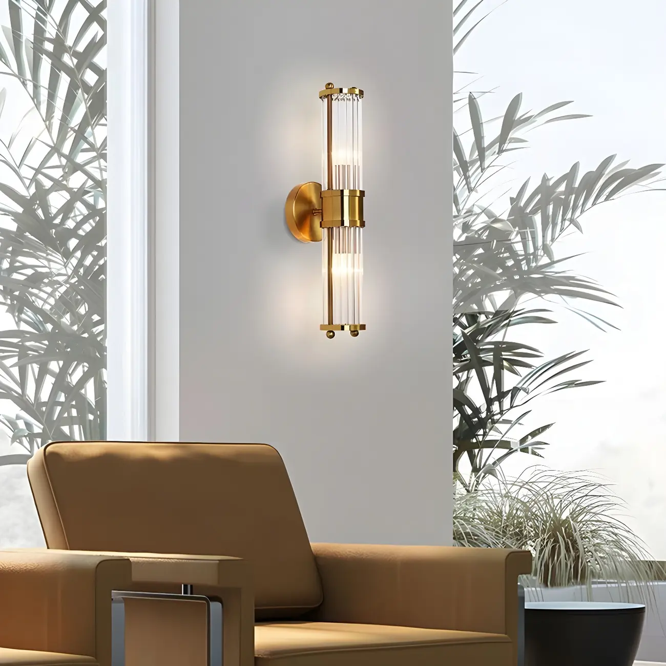 Modern Gold Cylinder Vanity Light with Crystal for Bathroom Use Image - 2 | homeyfad
