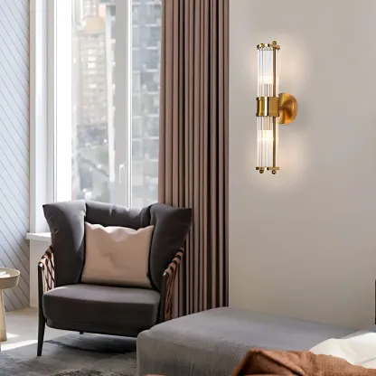 Modern Gold Cylinder Vanity Light with Crystal for Bathroom Use Image - 3