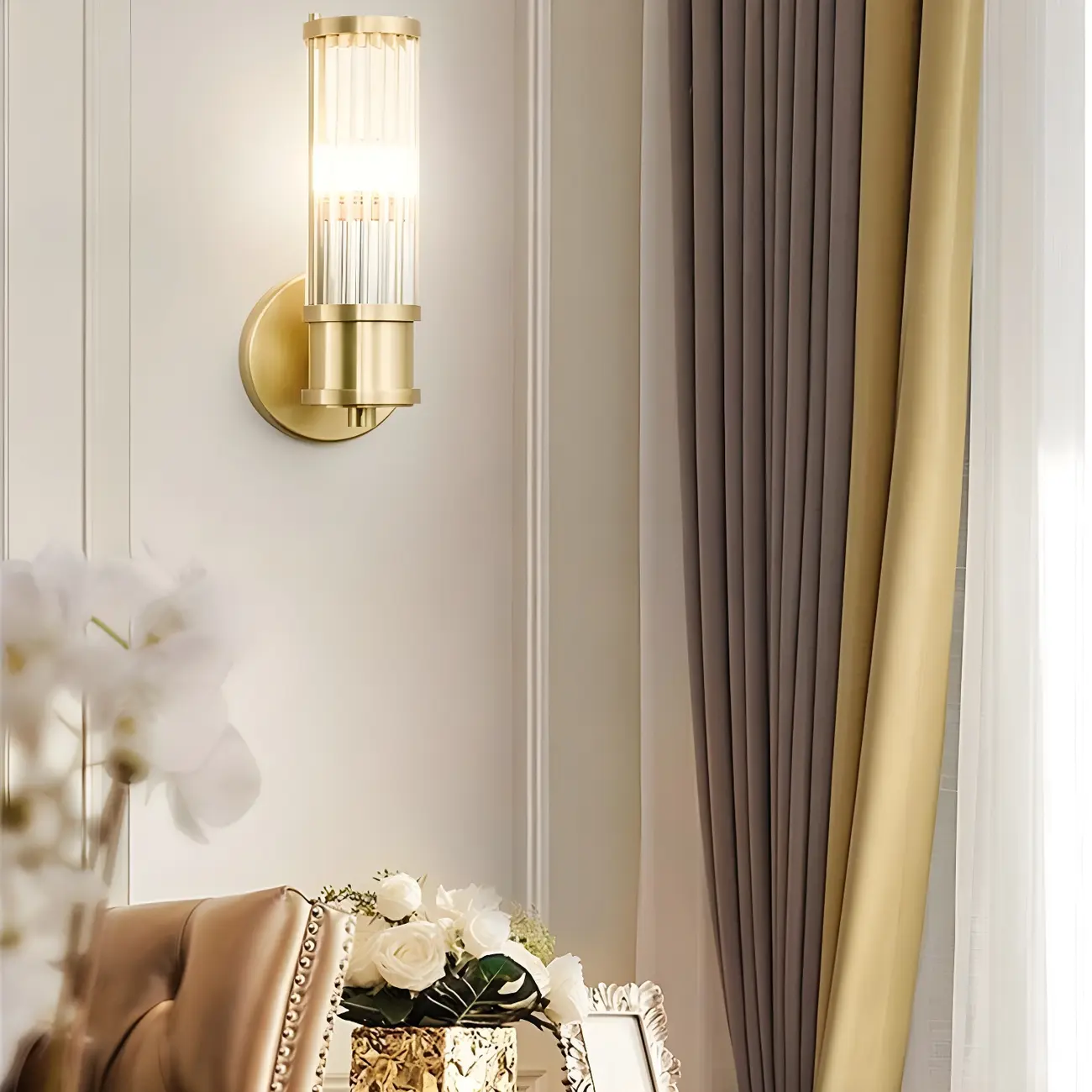Modern Gold Cylinder Vanity Light with Crystal for Bathroom Use Image - 10 | homeyfad