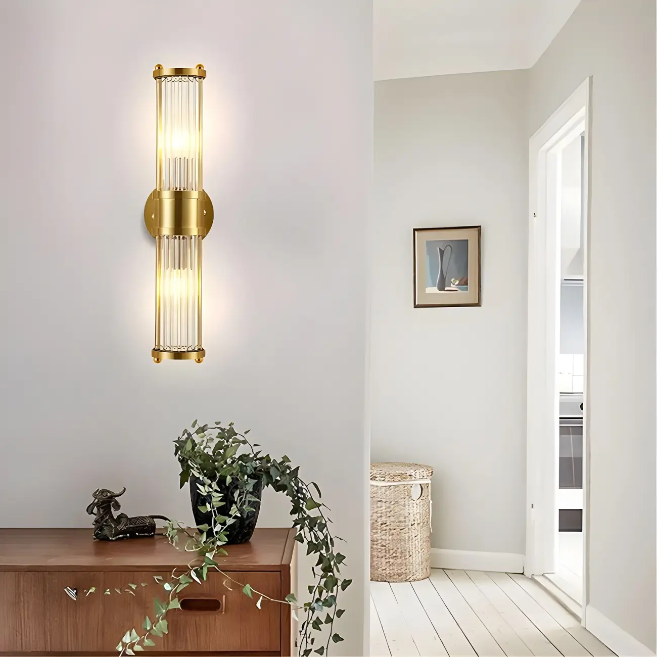 Modern Gold Cylinder Vanity Light with Crystal for Bathroom Use Image - 12 | homeyfad