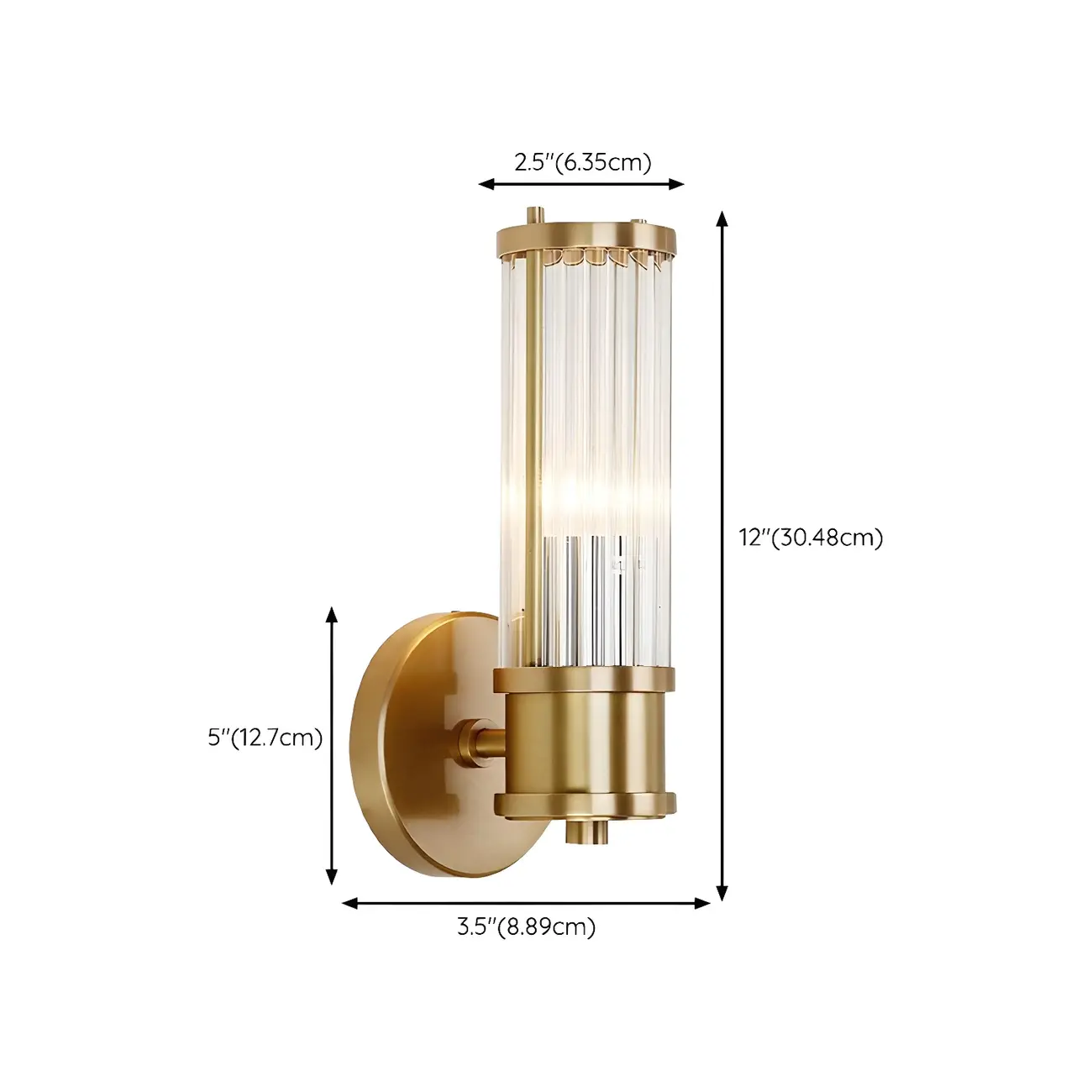 Modern Gold Cylinder Vanity Light with Crystal for Bathroom Use #size