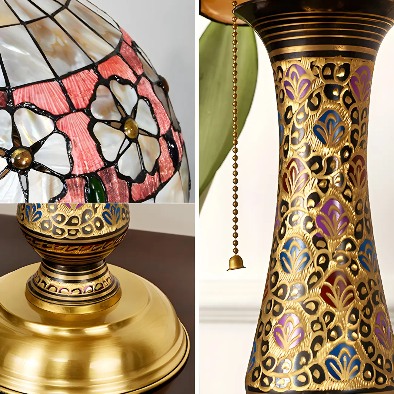 Antique Brass 2-Light Stained Glass Dome-Shape Table Lamp Image - 9 | homeyfad