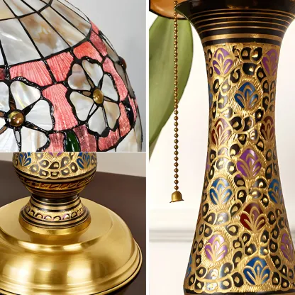 Antique Brass 2-Light Stained Glass Dome-Shape Table Lamp Image - 9