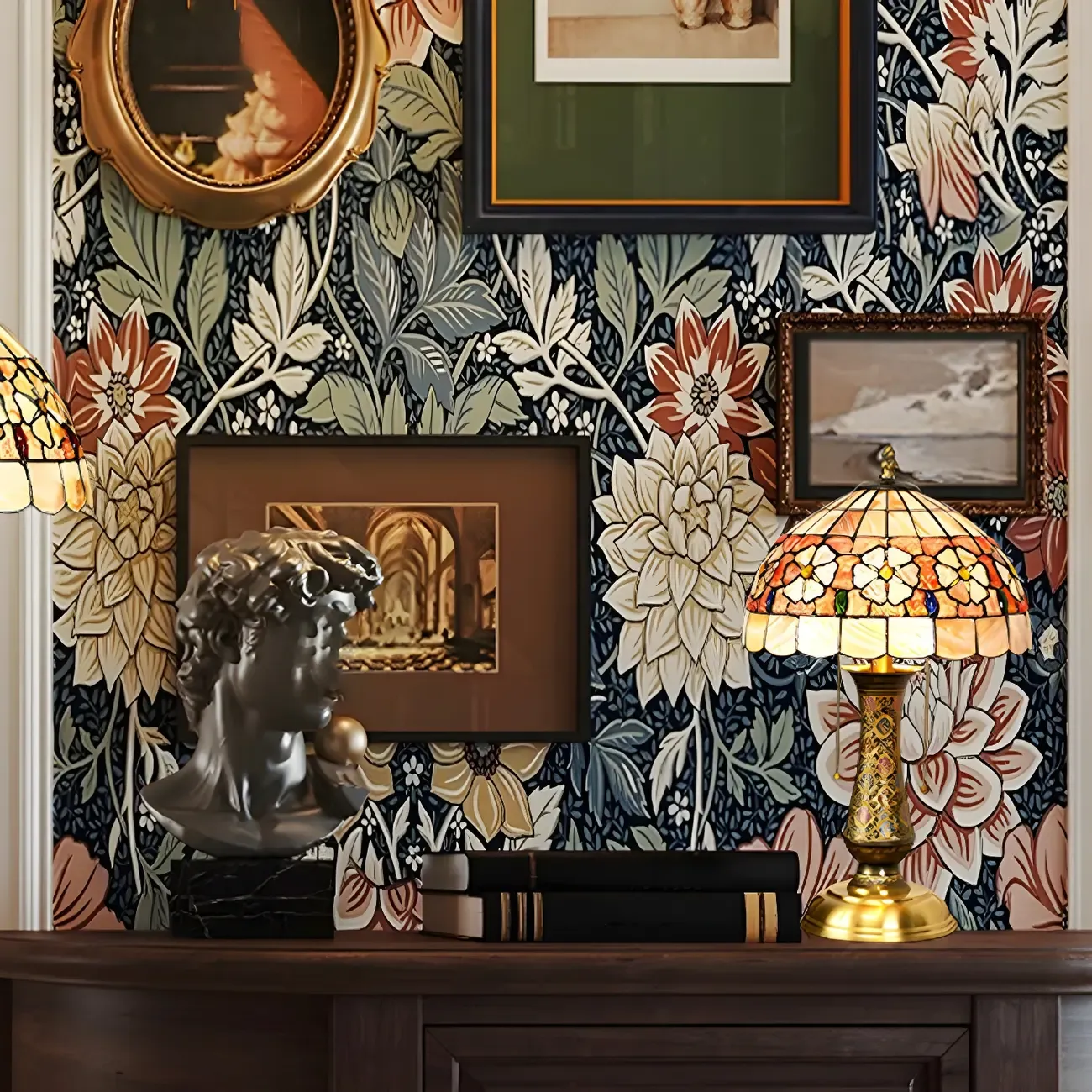 Antique Brass 2-Light Stained Glass Dome-Shape Table Lamp Image - 11