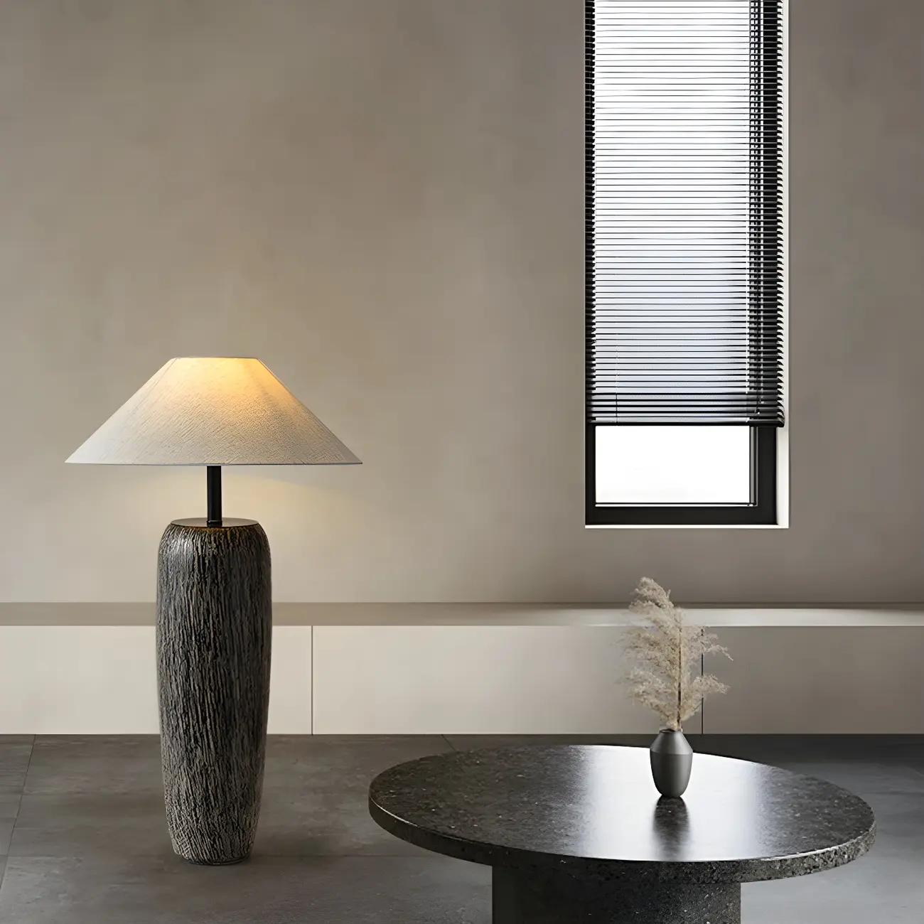 Minimalist Ceramic Fabric Shade Floor Lamp For Living Room Image - 2 | homeyfad