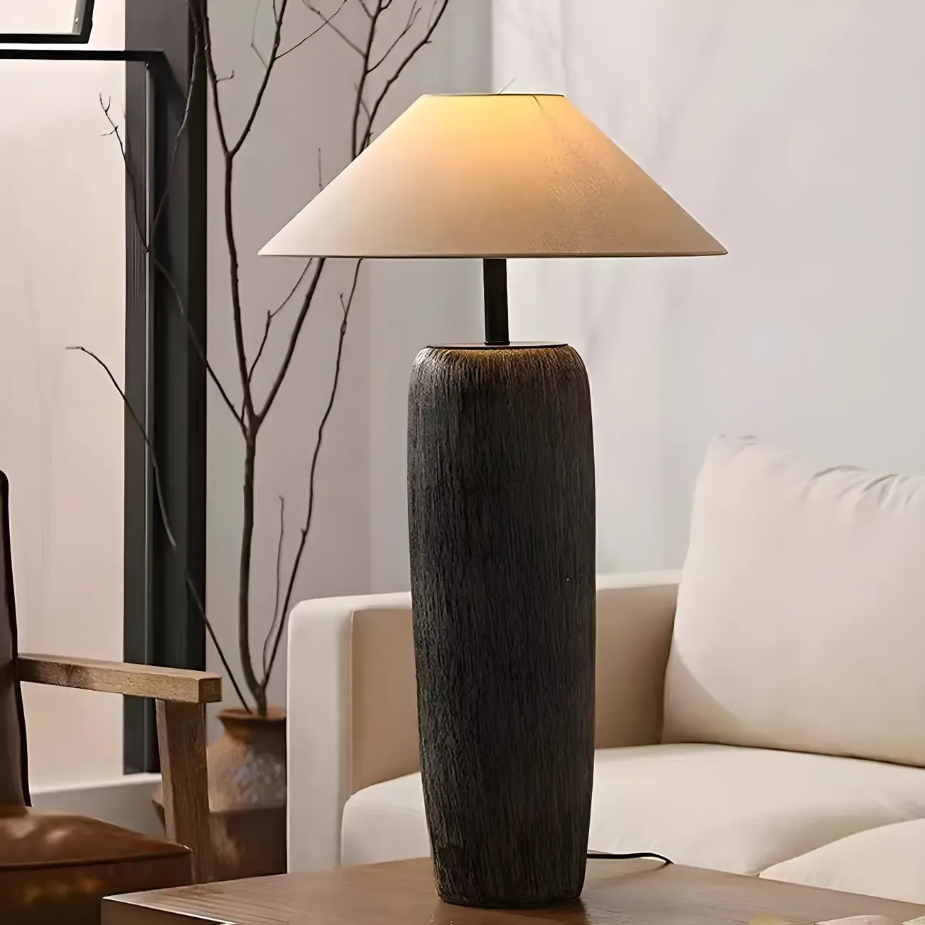 Minimalist Ceramic Fabric Shade Floor Lamp For Living Room Image - 3