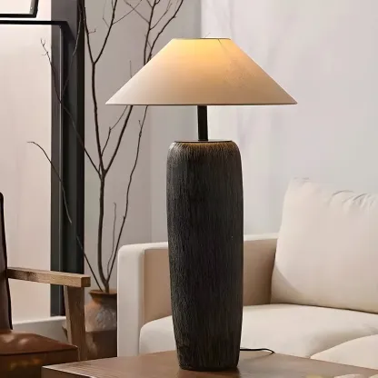 Minimalist Ceramic Fabric Shade Floor Lamp For Living Room Image - 3