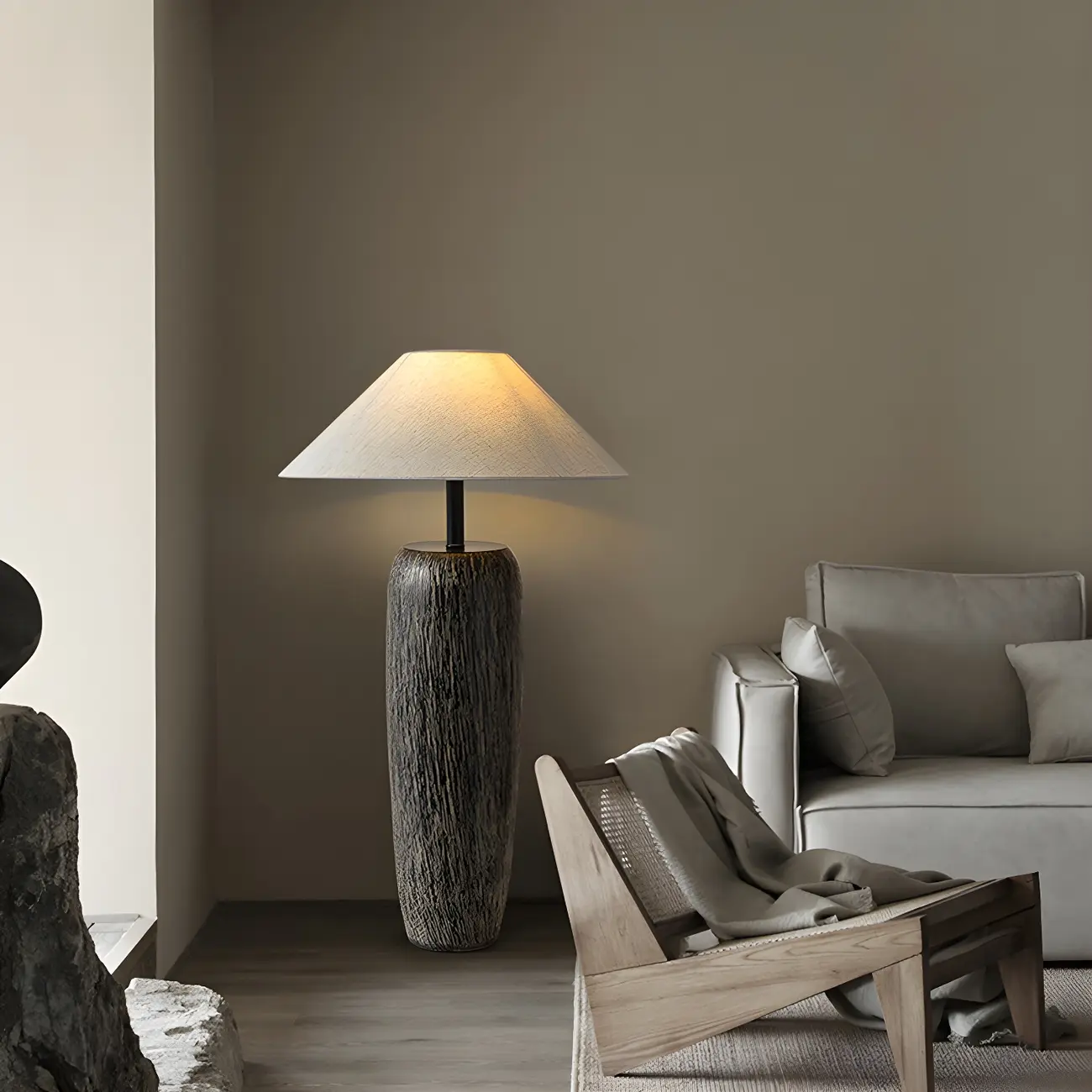 Minimalist Ceramic Fabric Shade Floor Lamp For Living Room Image - 4 | homeyfad