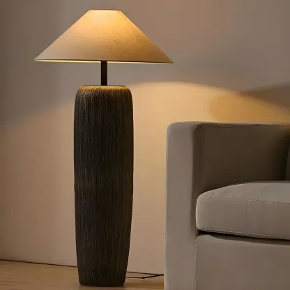 Minimalist Ceramic Fabric Shade Floor Lamp For Living Room Image - 10