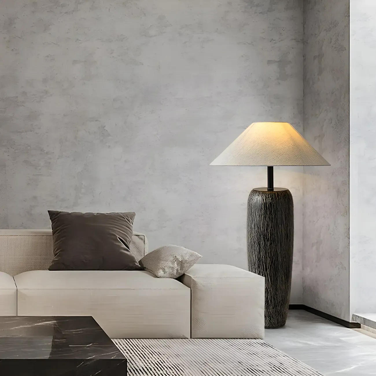Minimalist Ceramic Fabric Shade Floor Lamp For Living Room Image - 11
