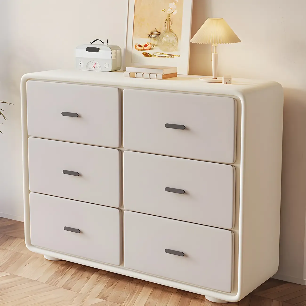 Elegant White Wooden Dresser Chest with 6-Storage Drawers Image - 1