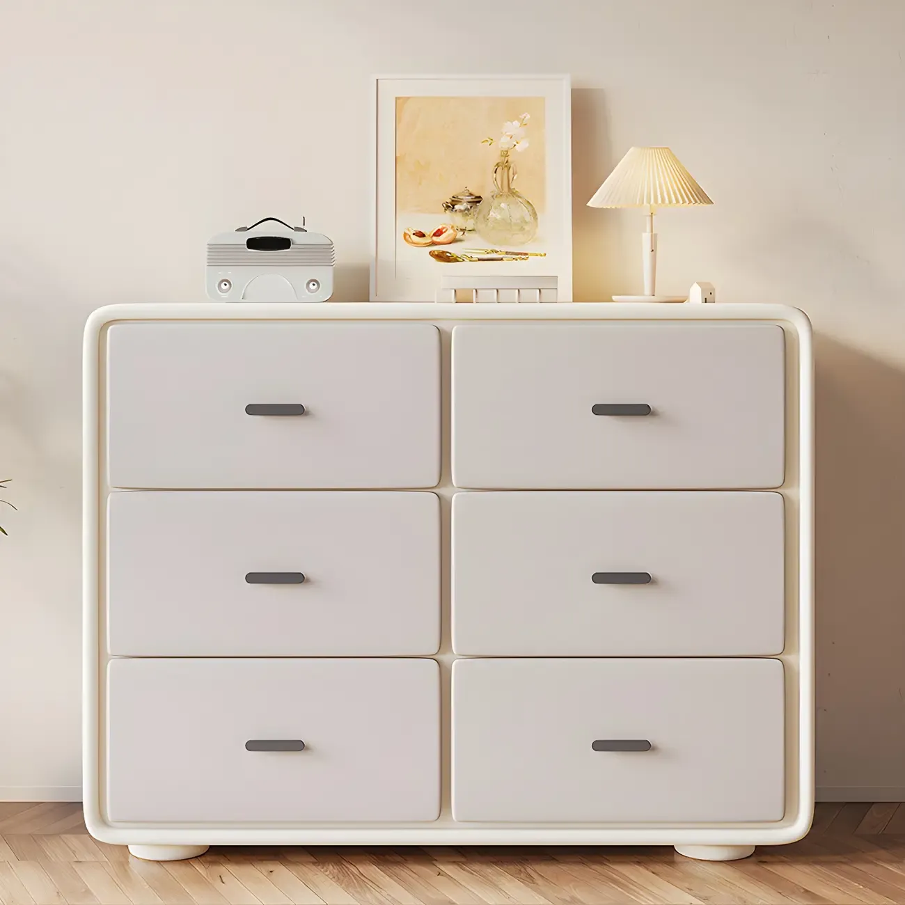 Elegant White Wooden Dresser Chest with 6-Storage Drawers Image - 4