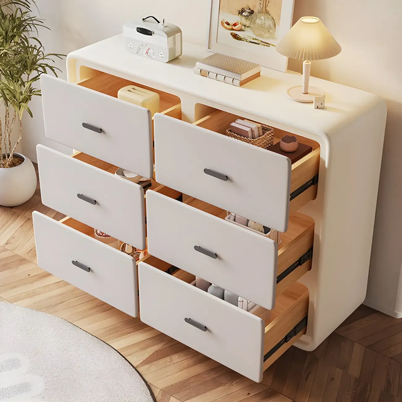 Elegant White Wooden Dresser Chest with 6-Storage Drawers Image - 6