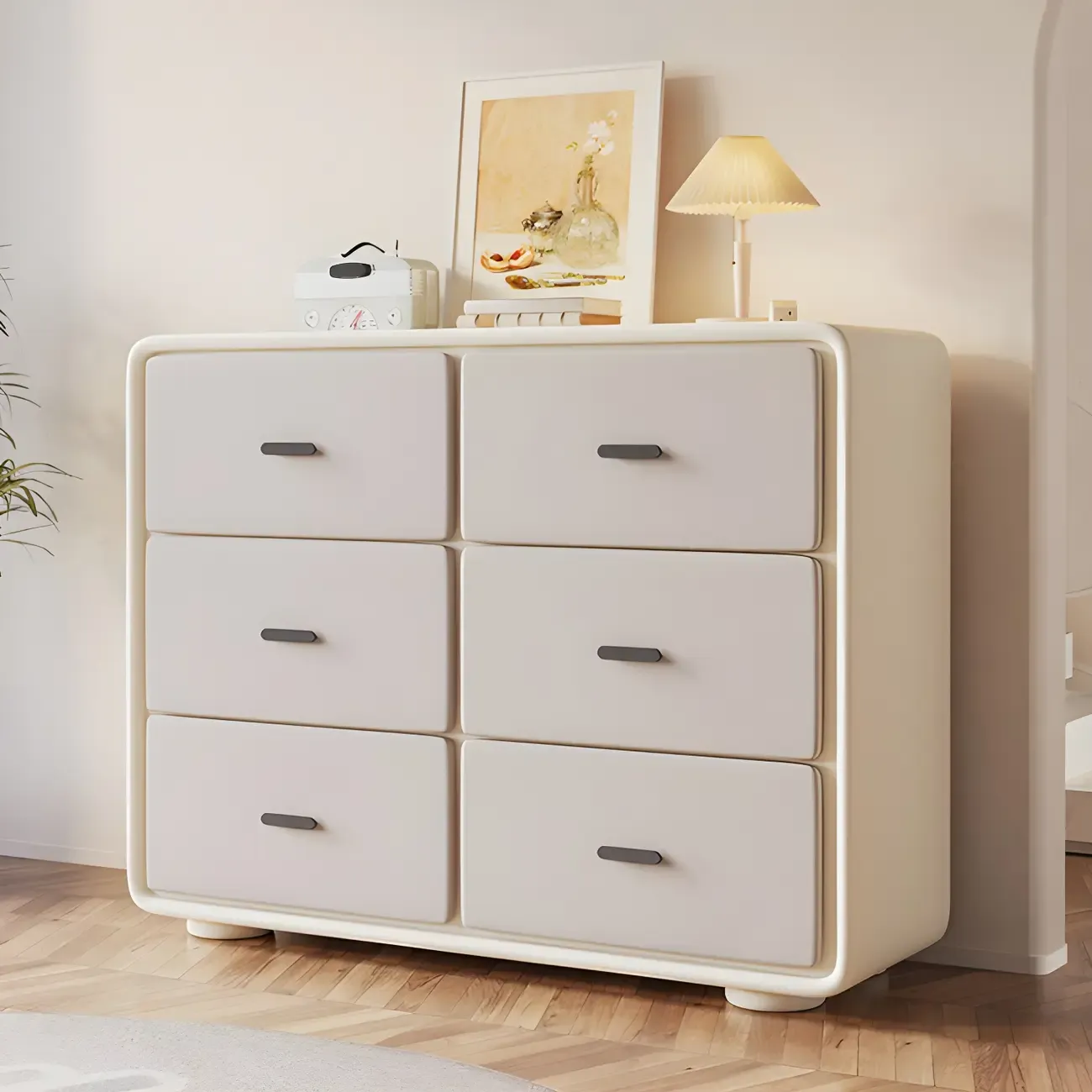 Elegant White Wooden Dresser Chest with 6-Storage Drawers Image - 8