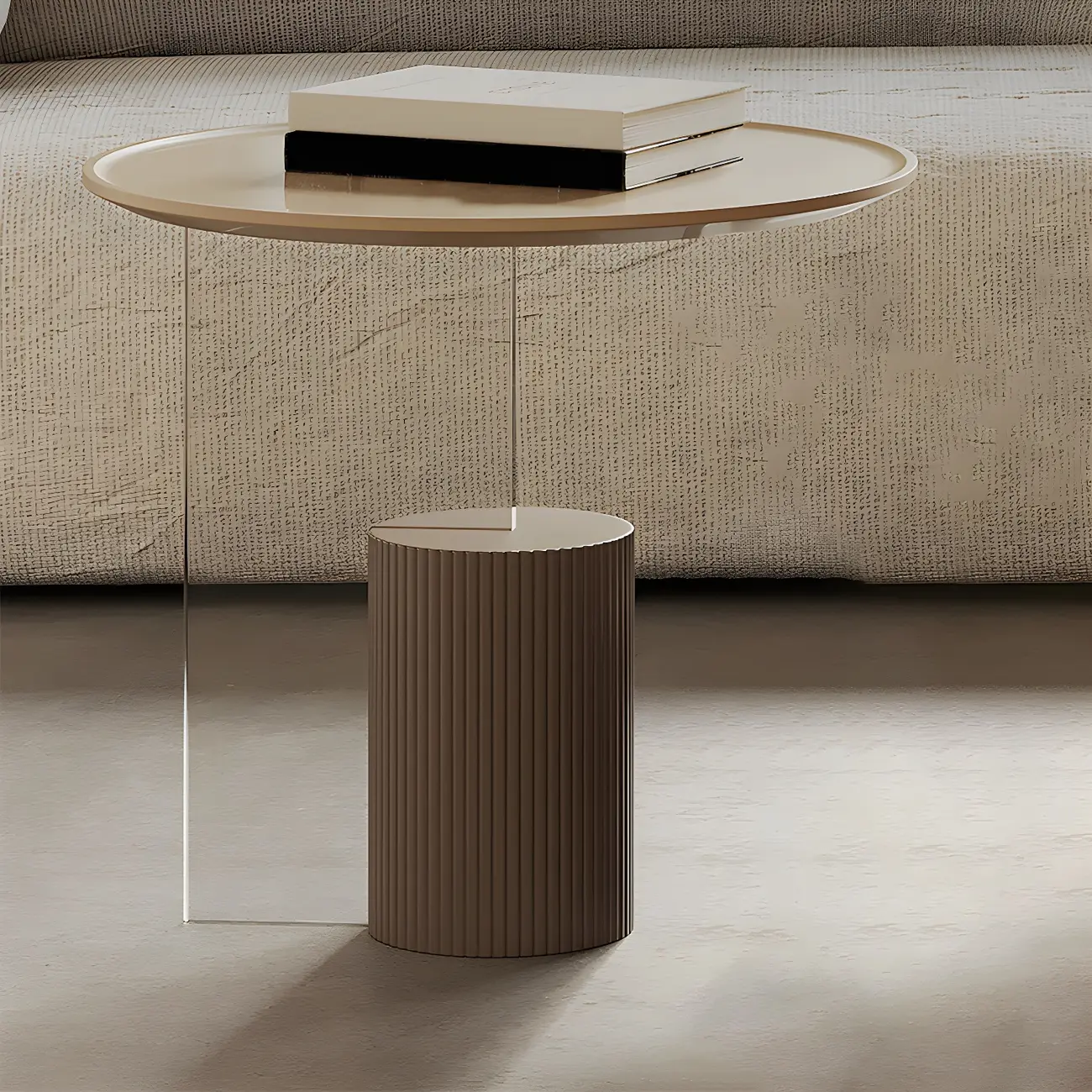 Brown Beige Elegant Round Wood Coffee Table with Storage Image - 3 | homeyfad