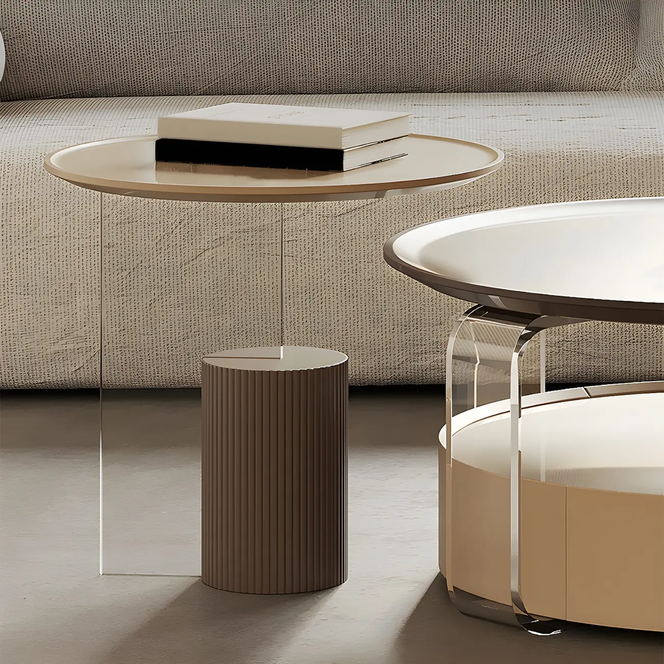 Brown Beige Elegant Round Wood Coffee Table with Storage Image - 10 | homeyfad