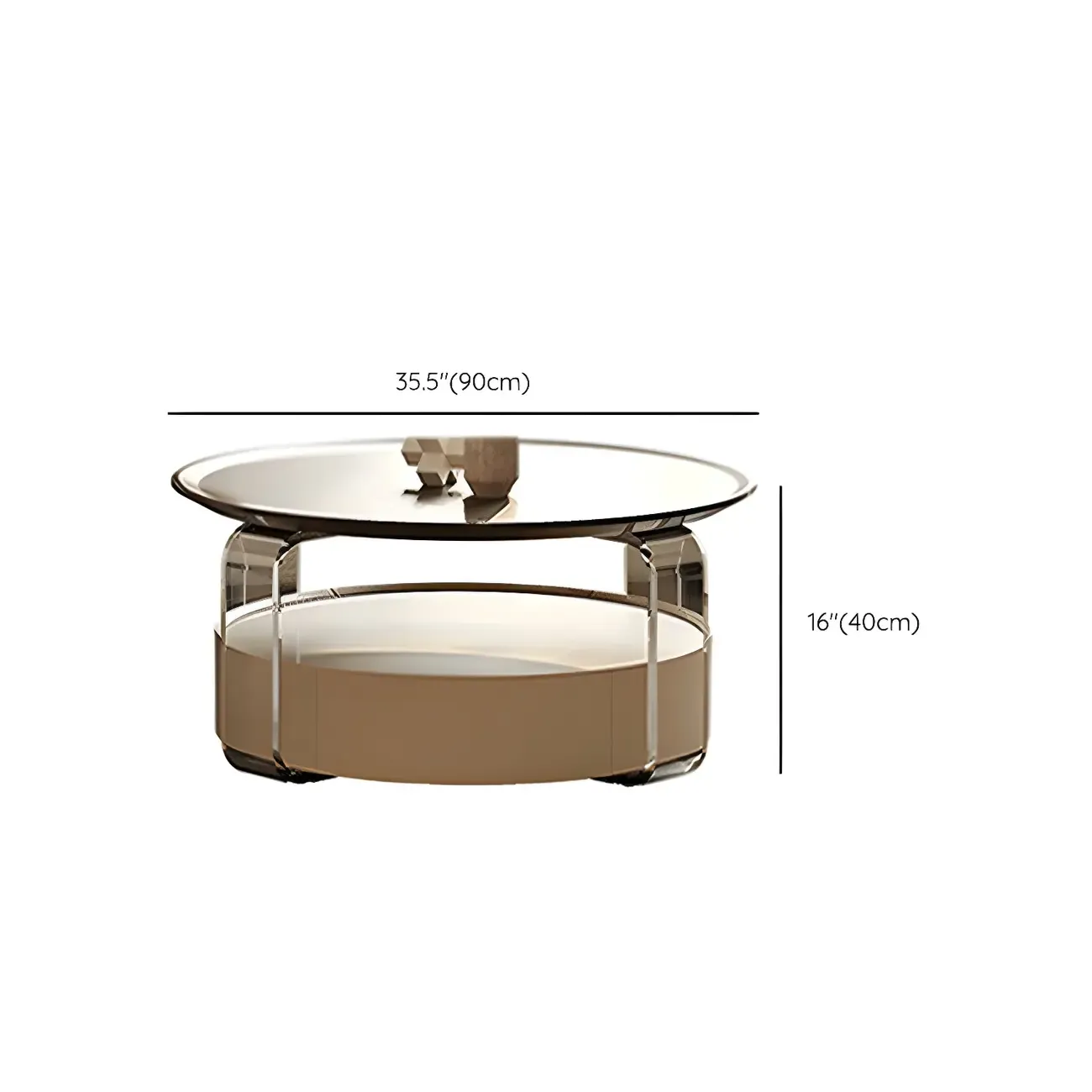 Brown Beige Elegant Round Wood Coffee Table with Storage #size