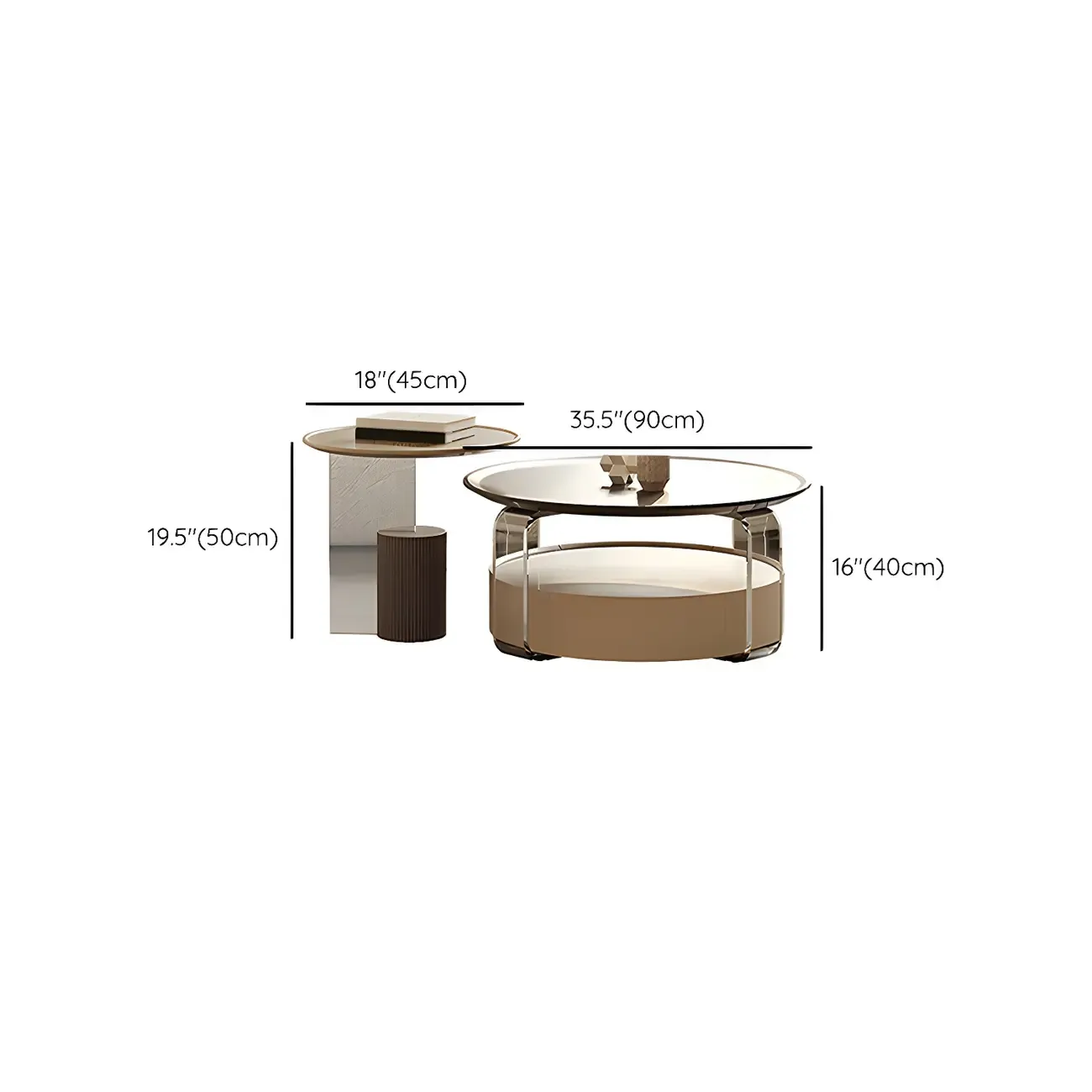 Brown Beige Elegant Round Wood Coffee Table with Storage Image - 15