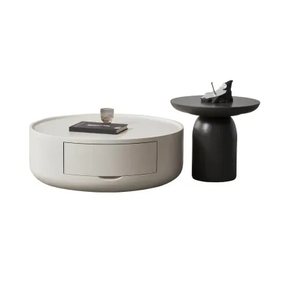 Modern Black White Wood Round Coffee Table with Storage Image - 6