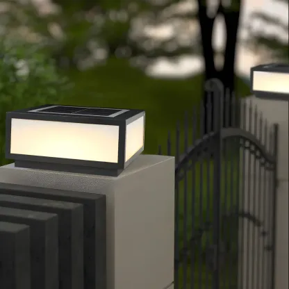 Solar Simple Metal Cubic Post Cap Light Image - 5