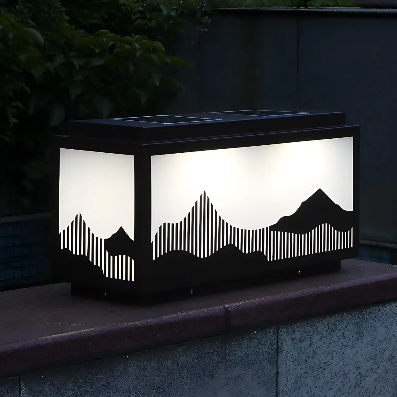 Solar Mountain Outline Shade Rectangle Post Cap Light Image - 1