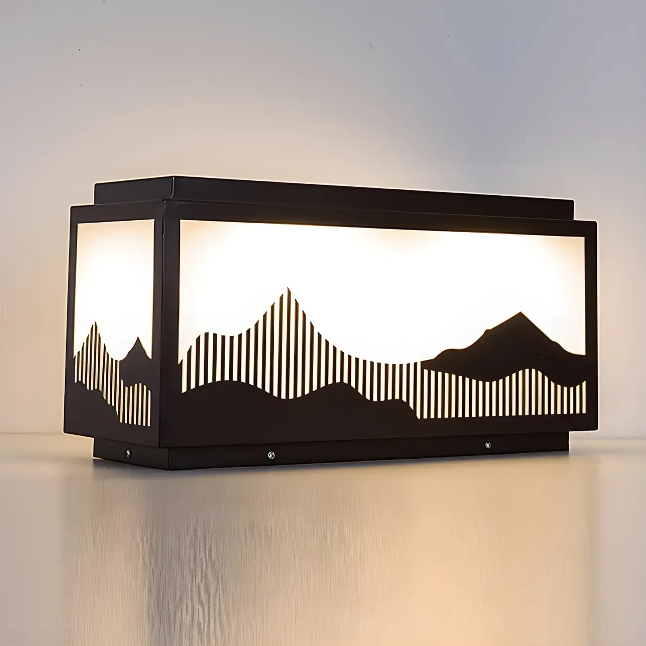 Solar Mountain Outline Shade Rectangle Post Cap Light Image - 2