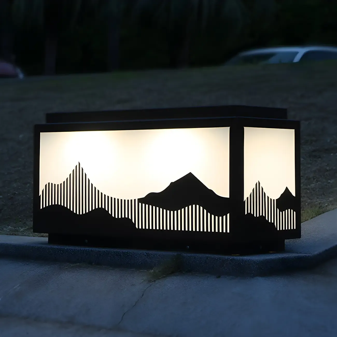 Solar Mountain Outline Shade Rectangle Post Cap Light Image - 4