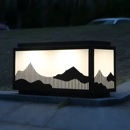 Solar Mountain Outline Shade Rectangle Post Cap Light Image - 4