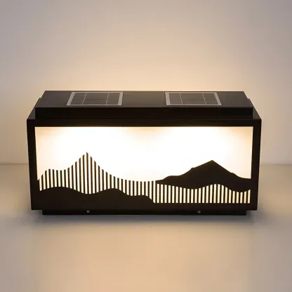 Solar Mountain Outline Shade Rectangle Post Cap Light Image - 7