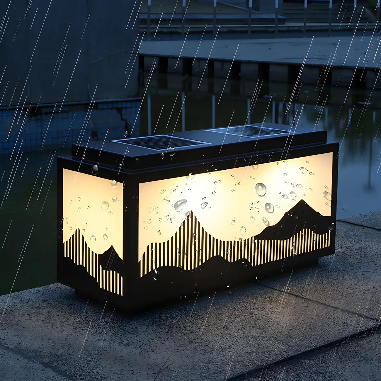 Solar Mountain Outline Shade Rectangle Post Cap Light Image - 10 | homeyfad