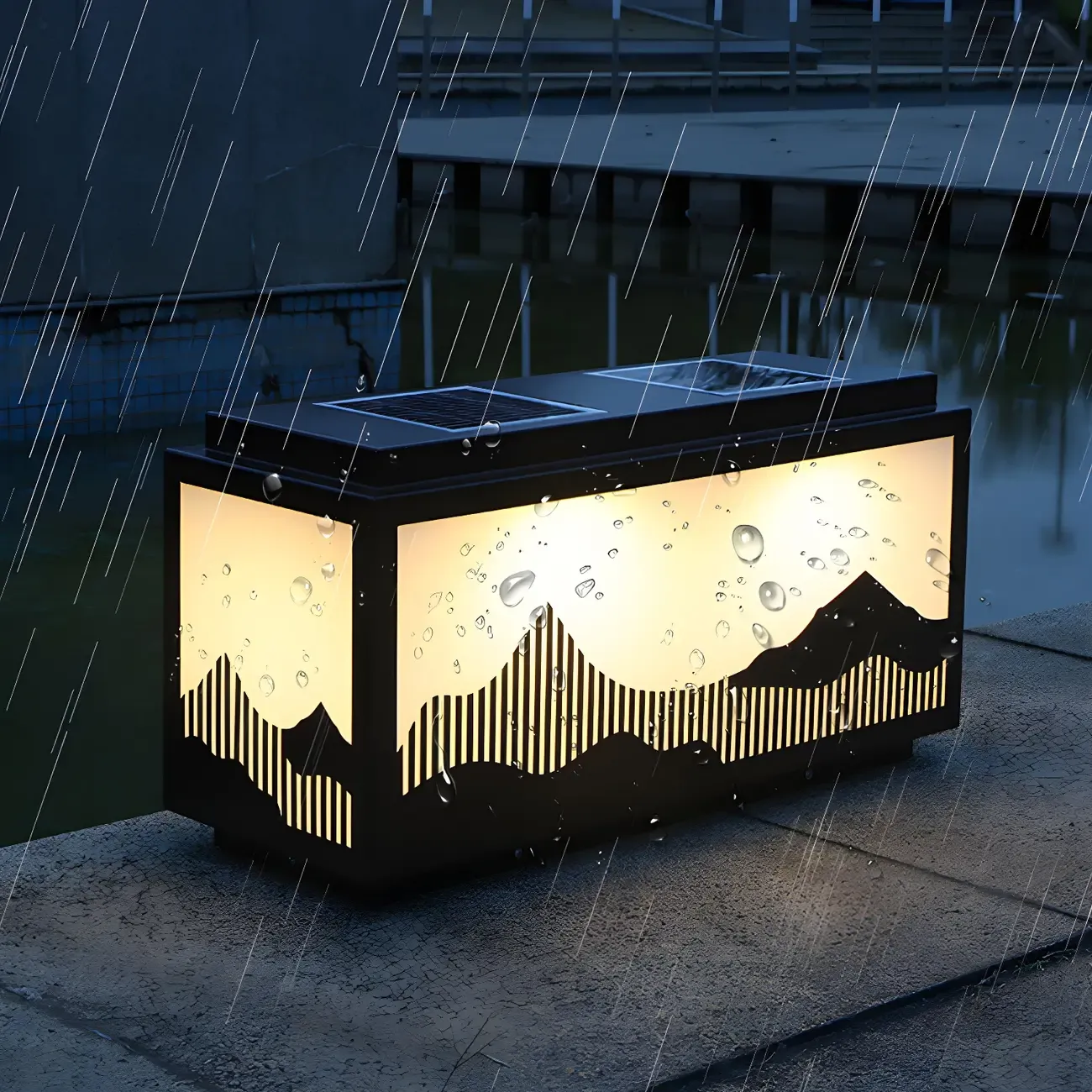 Solar Mountain Outline Shade Rectangle Post Cap Light Image - 10