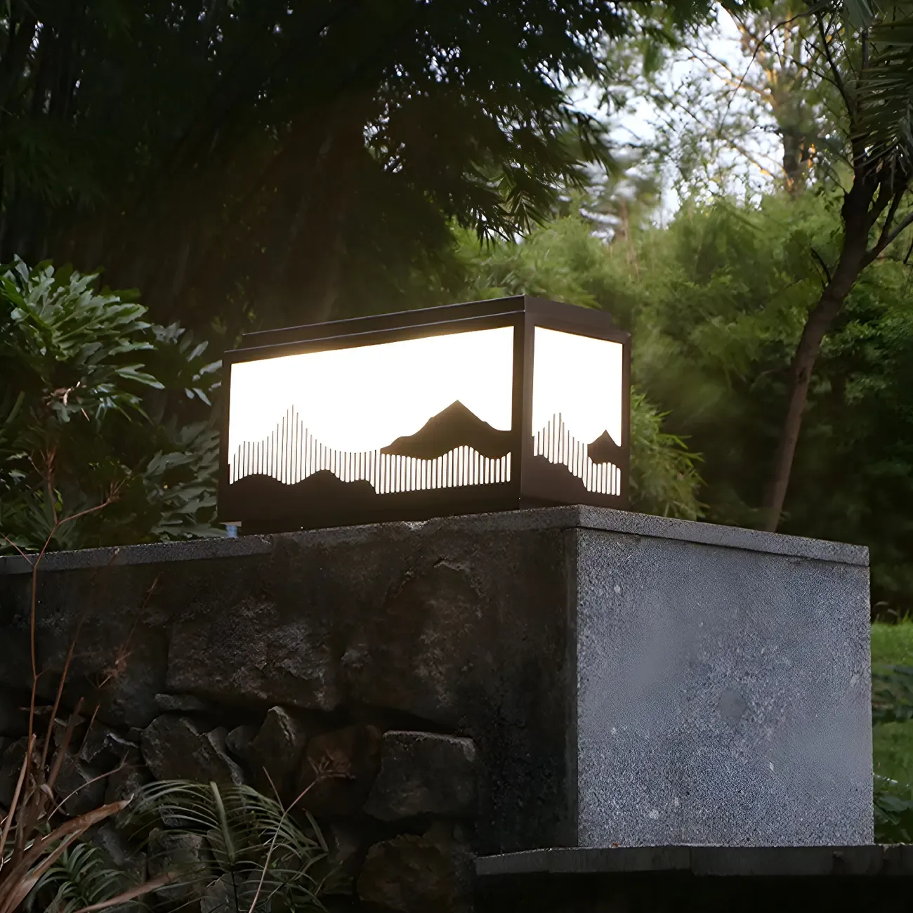 Solar Mountain Outline Shade Rectangle Post Cap Light Image - 11