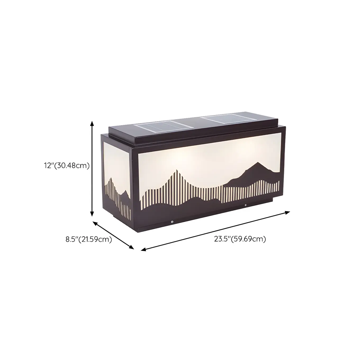 Solar Mountain Outline Shade Rectangle Post Cap Light #size