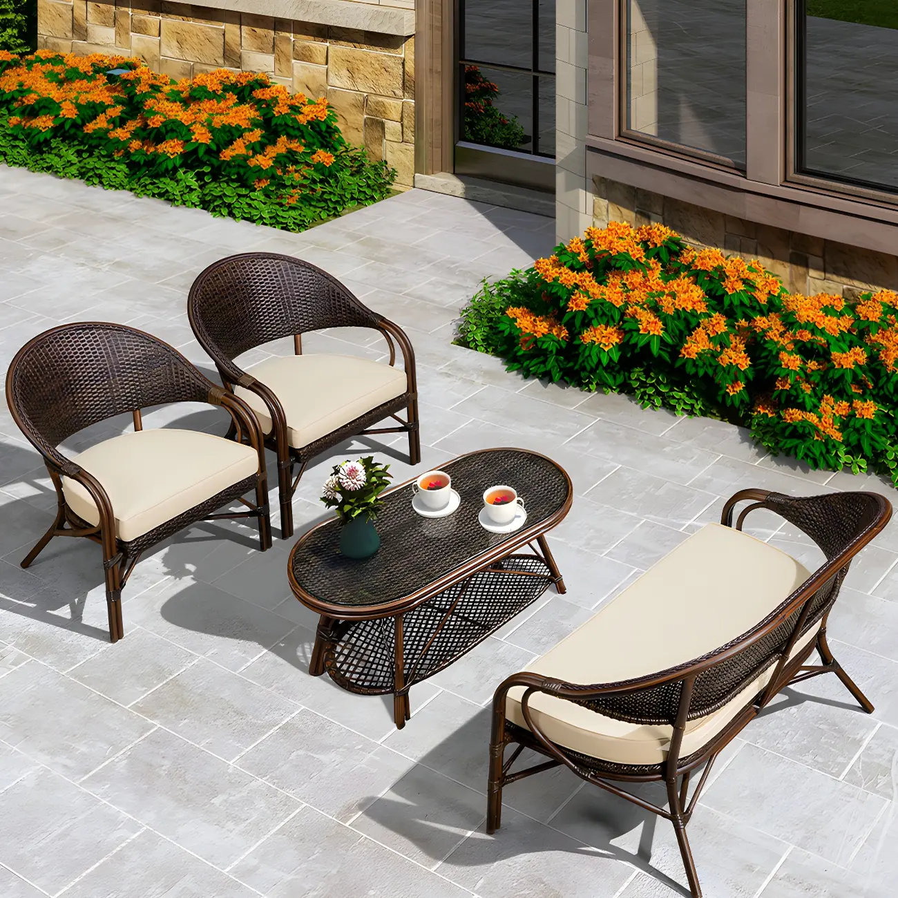 Rust-proof Modern Garden Wicker Patio Sofa in Brown Image - 1 | homeyfad
