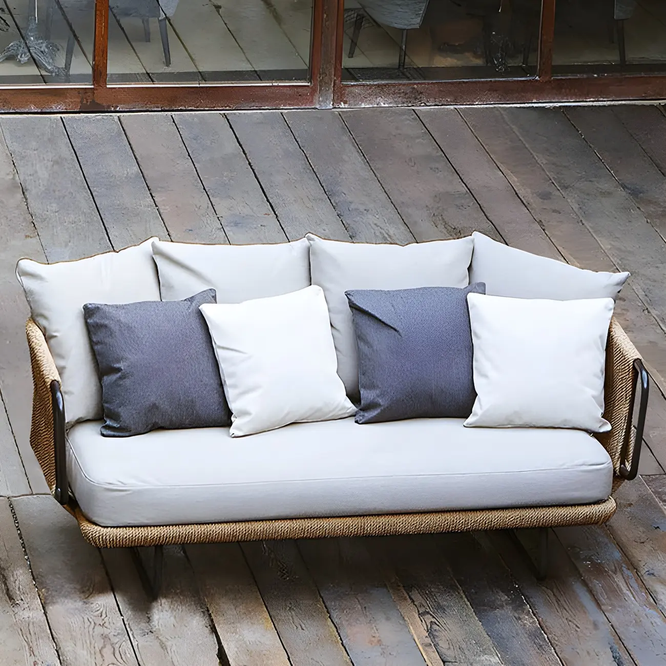 Modern Gray Metal Frame Patio Sofa in Rope Woven Image - 2 | homeyfad