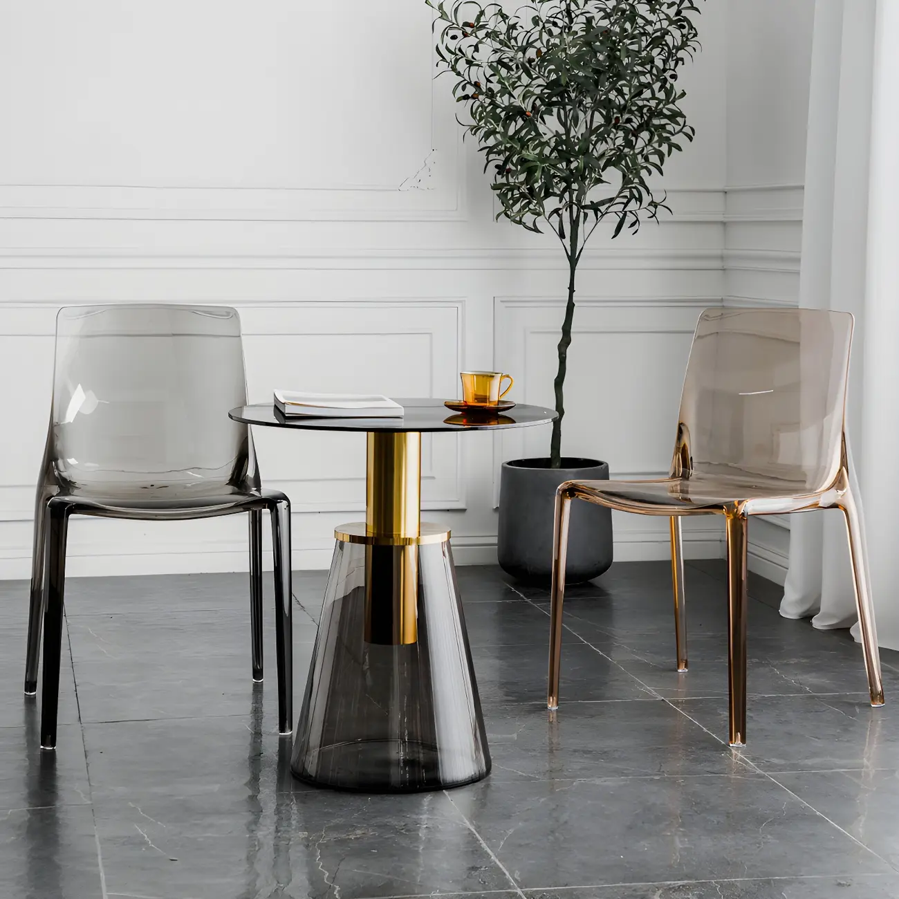 Amber Acrylic 	Armless Low Back Dining Chair Image - 3 | homeyfad